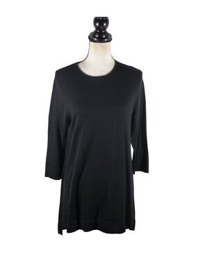 J Jill Black Merino Wool 3/4 Sleeve Tunic top Sweater size M neutral washable